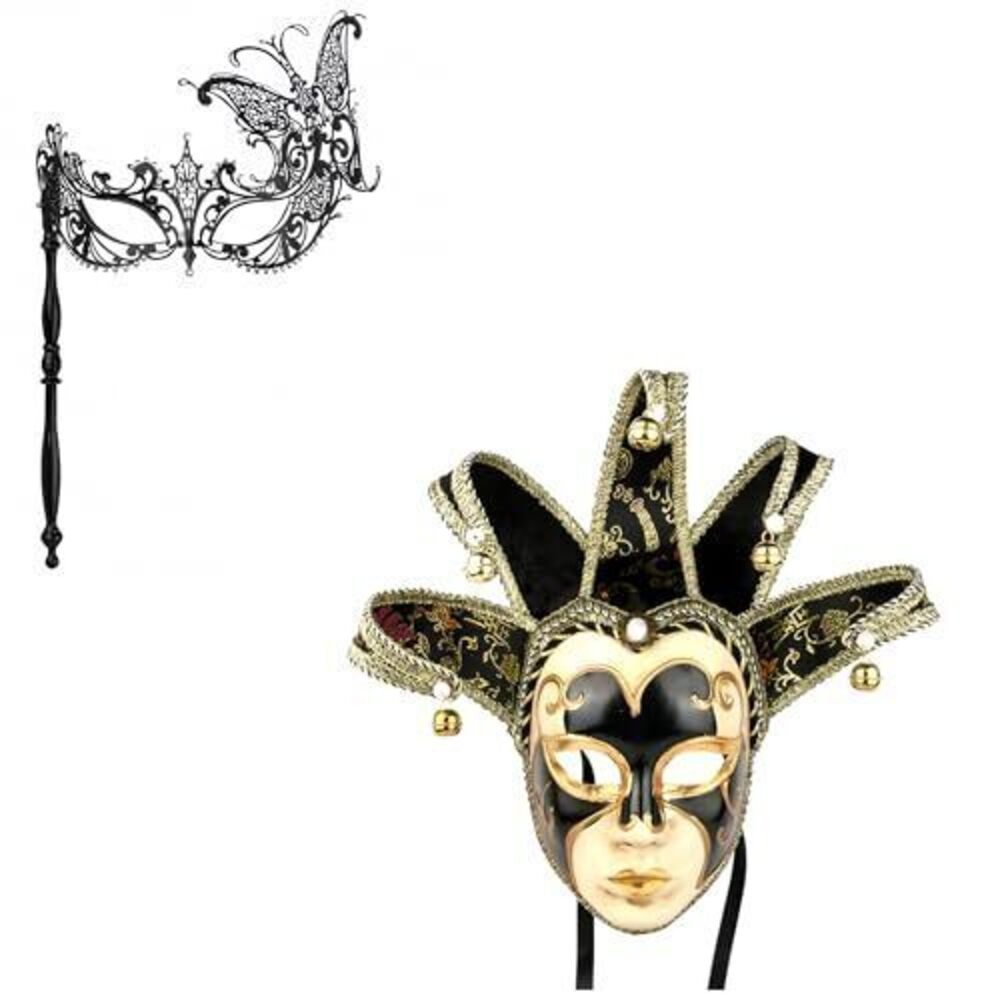 8174 Halloween Joker Mask Black & Elegant Black Butterfly Mysterious